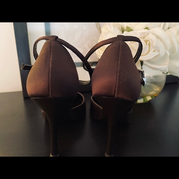 ALDO Brown Satin Pointy-toe Heels with Rhinestone Buckle - Picture 6 of 8